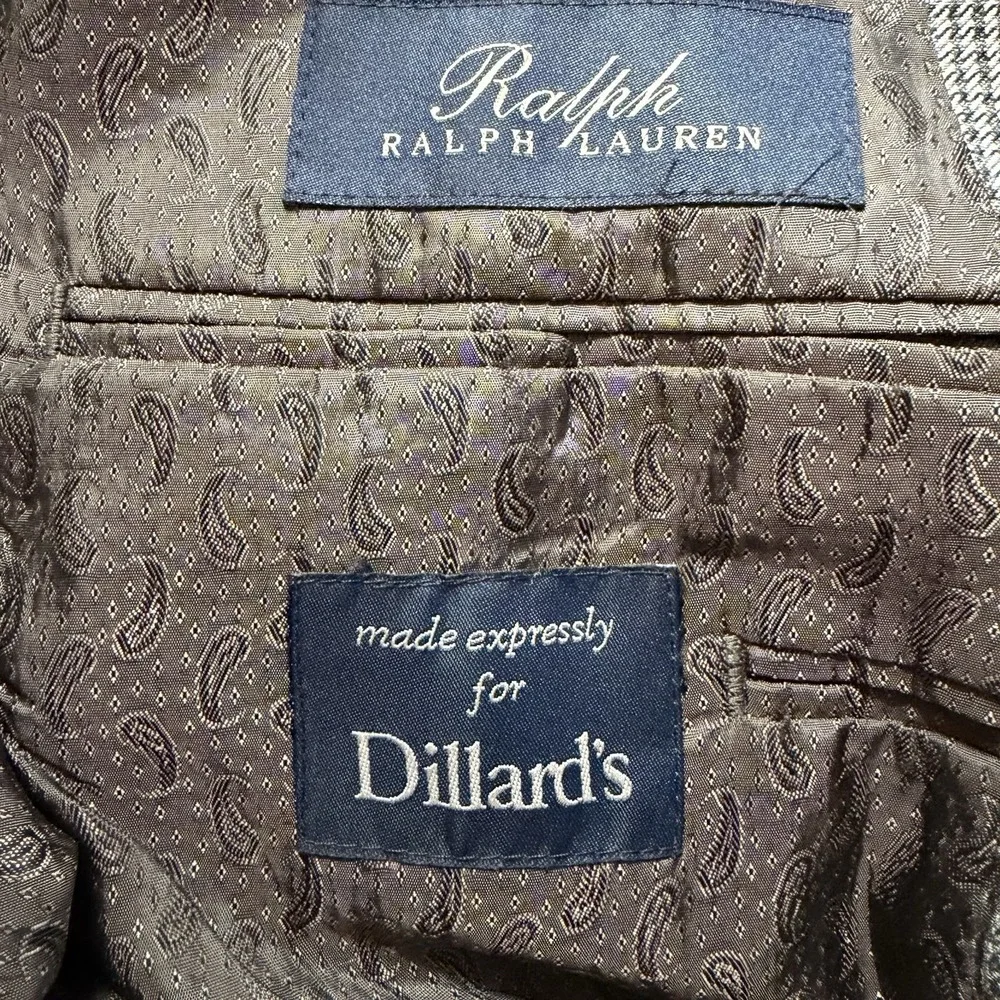 Ralph Ralph Lauren 43R Gray Blue Houndstooth Blazer Silk Wool Cashmere SportCoat